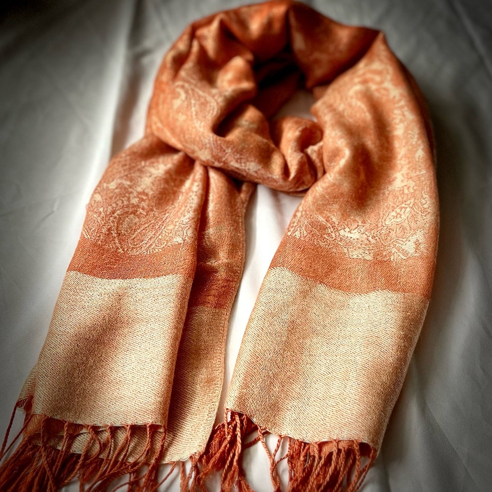 Silk-Blend Peach Paisley Scarf - Women's Wrap